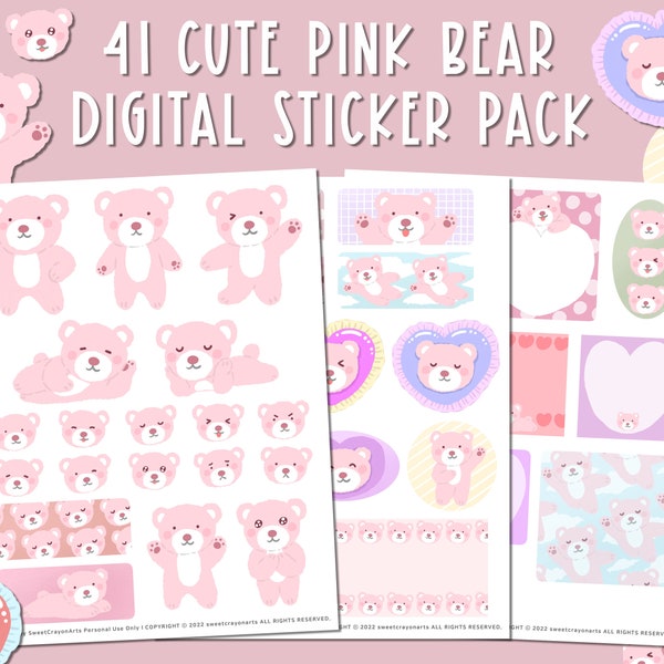 Bear Sticker Collection: Goodnotes, Printable, PNG, iPad, Digital Pack, Love, Planner, Notability
