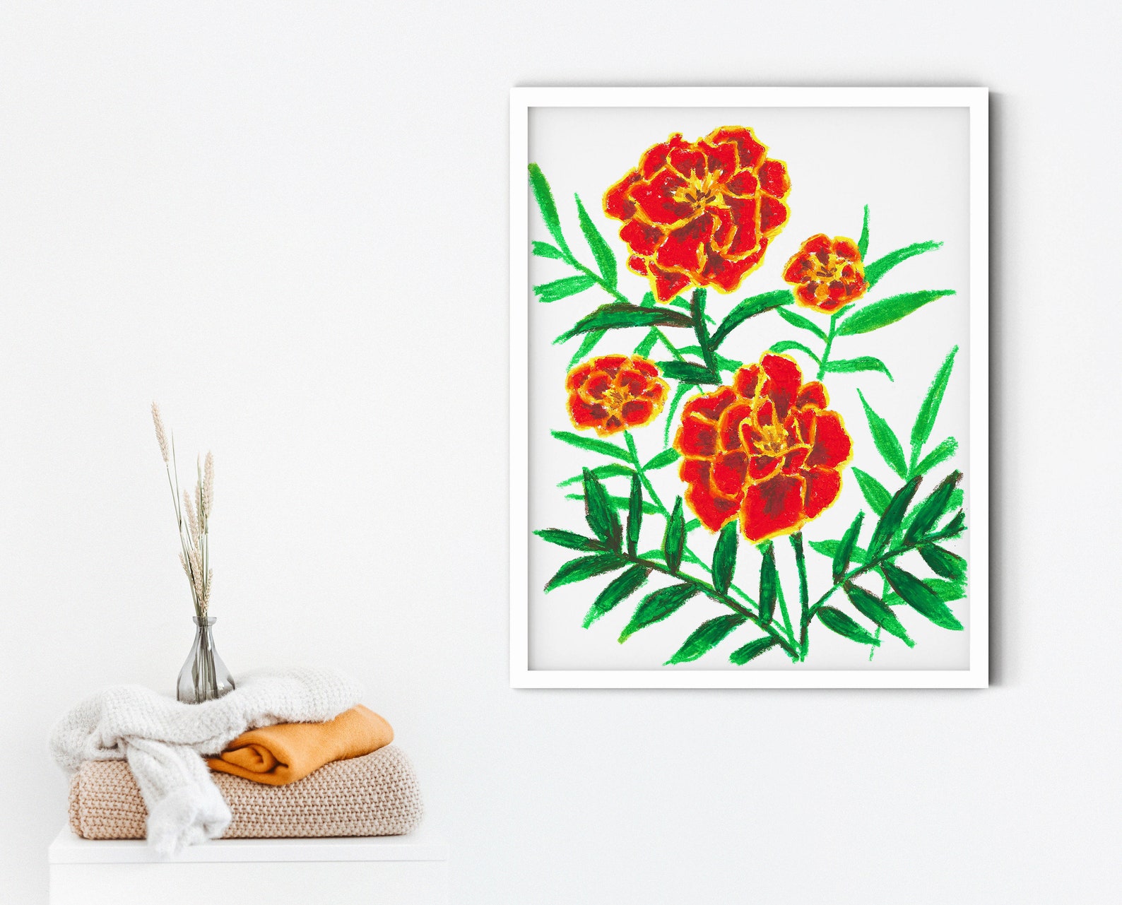 Marigold Wall Decor, Marigold Print, Flower Wall Decor, Wildflower