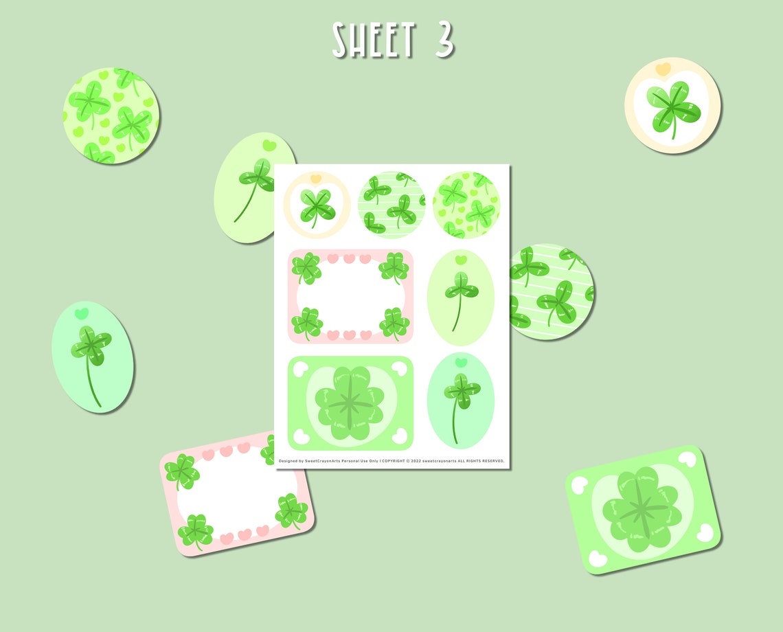 31 Cute Clover Digital Sticker Pack, Printable Four Leaf Clover