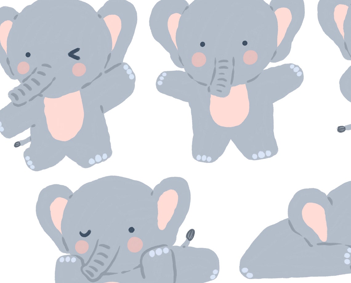 37 Cute Elephant Digital Sticker Pack Baby Elephant Printable Etsy