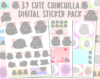 Pack d'autocollants pour chinchilla : adorables, notes, agenda, mémo, autocollants numériques pour iPad