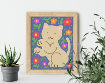 Cute cat nursery print, Kids room wall art, Kids desk decor, Cat wall art, Animal wall decor, Printable wall art, 5x7, 8x10, 11x14