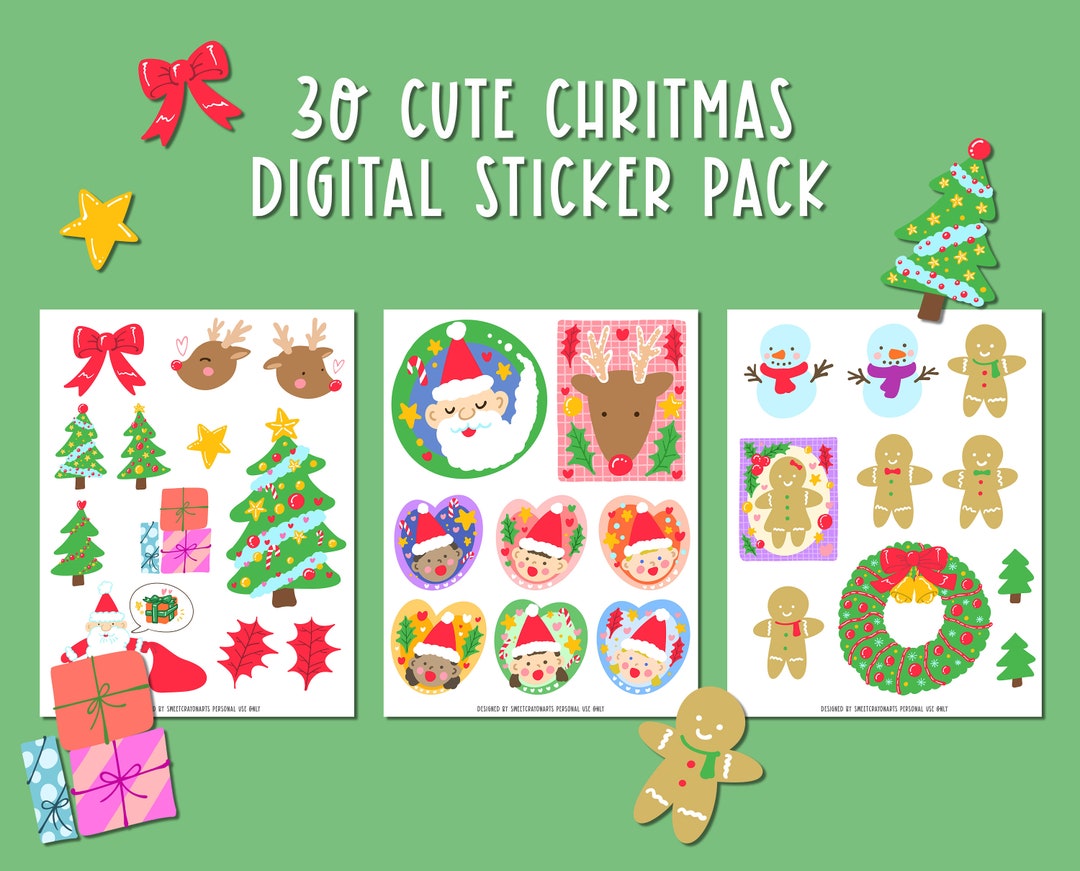 Cute Christmas Sticker Pack Printable Stickers Goodnotes - Etsy