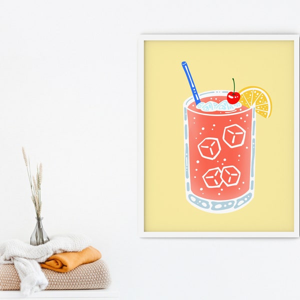 Colorful Cocktail Wall Art: Vibrant Prints for Kitchen and Bar Decor, Peach Crush and Fancy Drink Art, 5x7, 8x10, 11x14