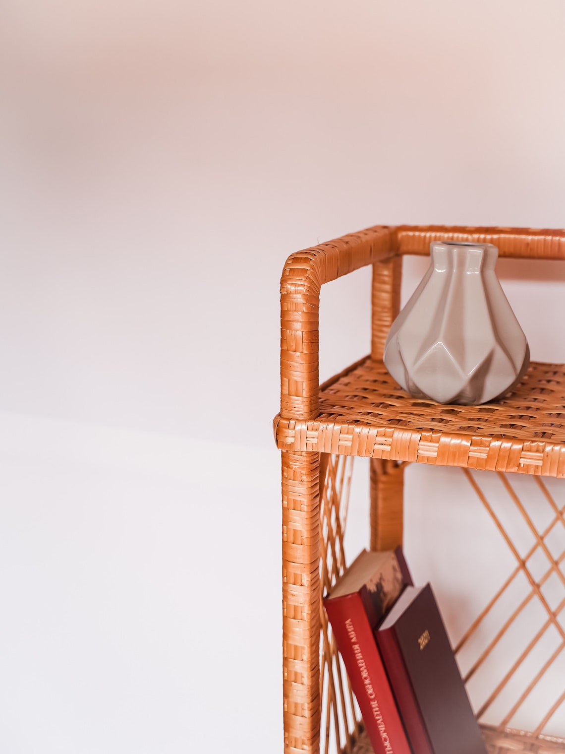 Tall Wicker Bookshelf Rattan Shelving Unit Boho Bookcase | Etsy