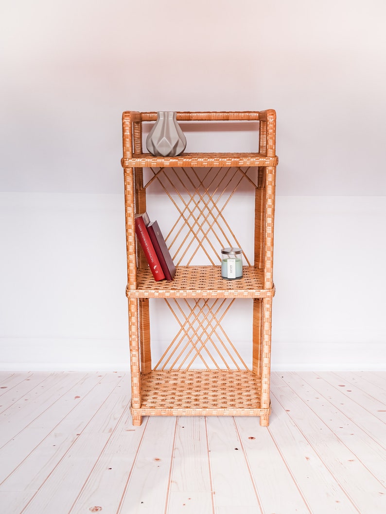 Tall Wicker Bookshelf Rattan Shelving Unit Boho Bookcase Etsy