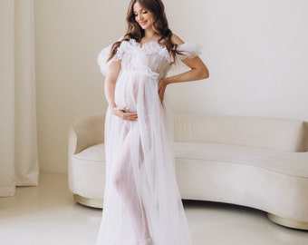 Sheer maternity gown, boho maternity gown, beautiful maternity dress for photo shoot, tulle maternity gown, delicate maternity shoot outfit