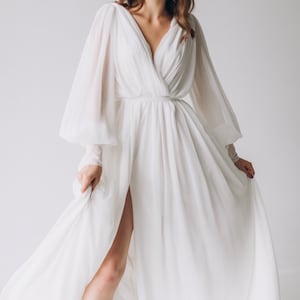 Bridal Simple Wedding Chiffon Dress Long Sleeve Bohemian Unique Puff ...