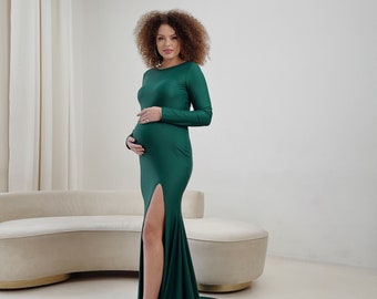 Green maternity gown, mermaid dress, evening gown, maternity shoot, long dress, tight dress, maternity dress