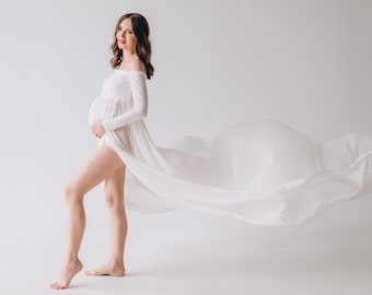 Maternity dress for photo shoot, white maternity photo shoot dress, white chiffon dress, pregnancy dress, long chiffon dress