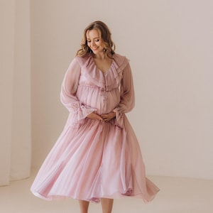 Baby gender reveal dress, Baby shower dress, Casual pink maternity dress, Chiffon gown, Chiffon maternity dress IN STOCK SIZE xs-s