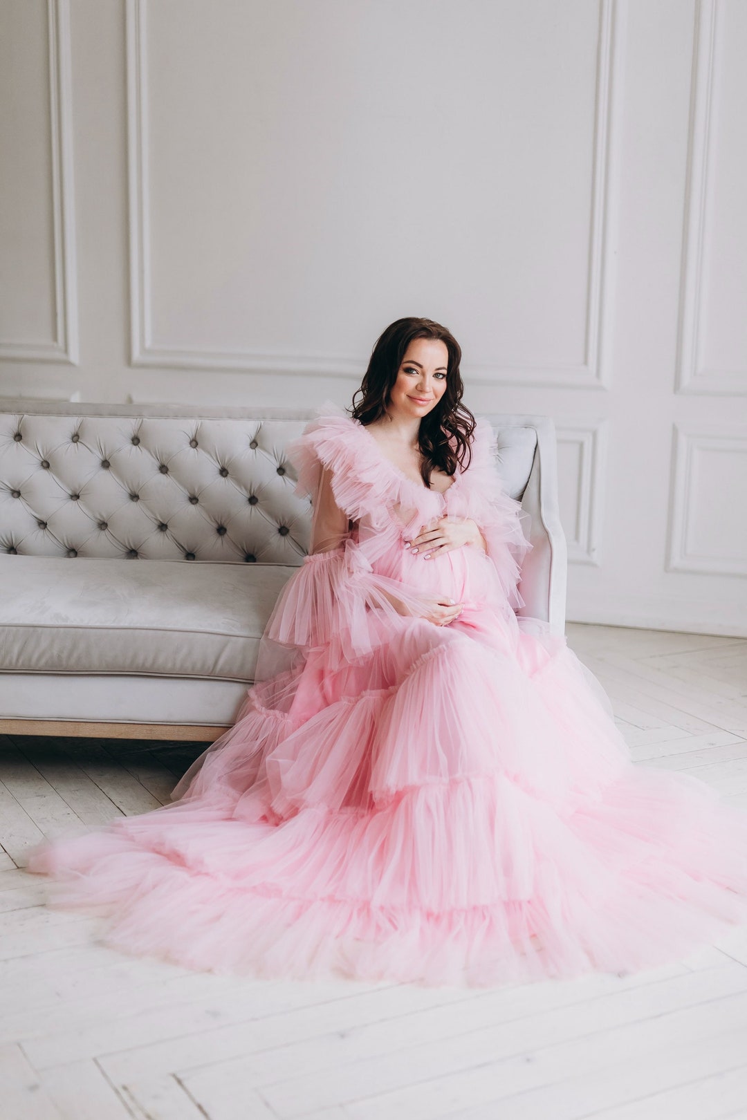 Pink Maternity Dress for Baby Shower, Plus Size Baby Shower Dress