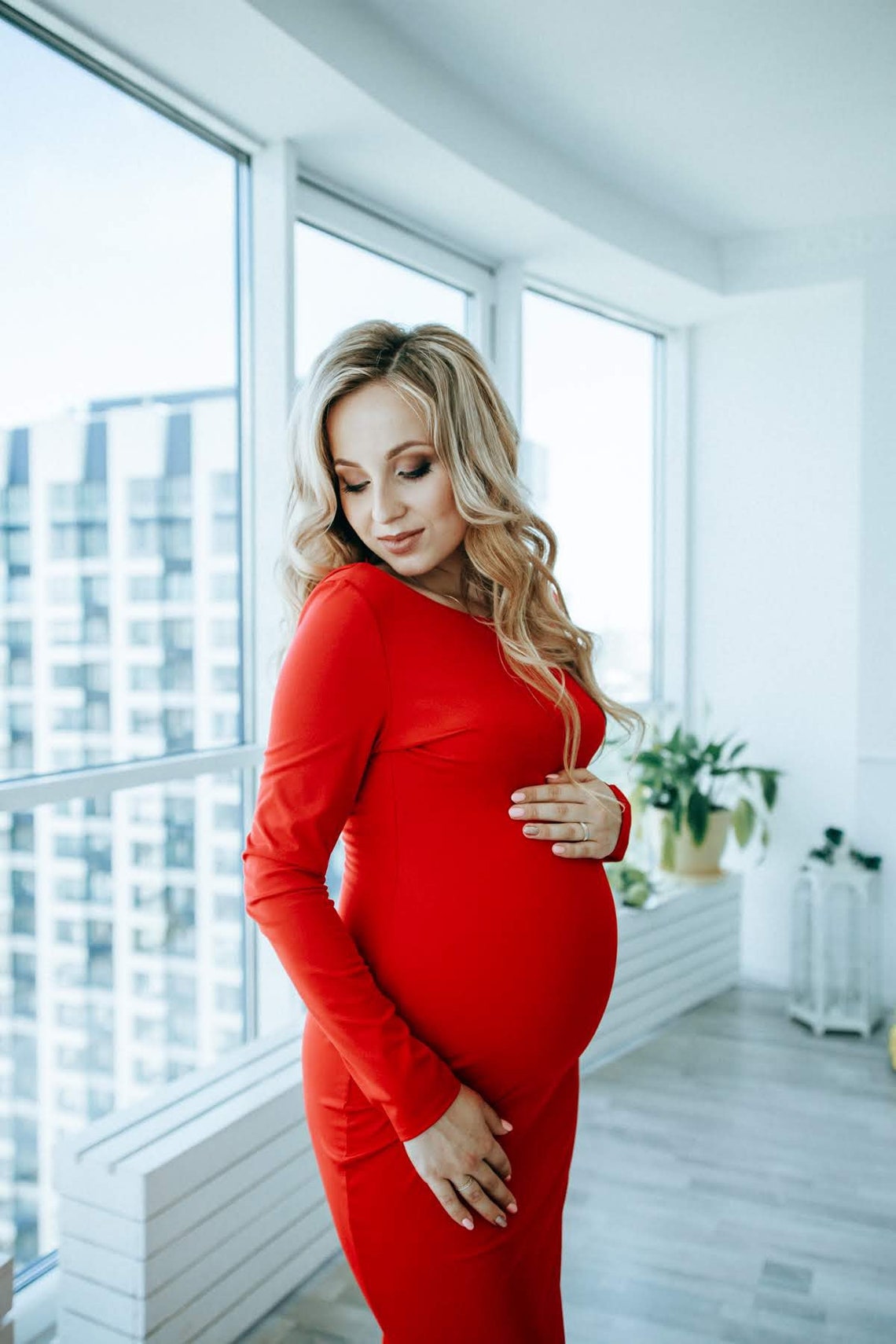 Red maternity dress fitted maternity dress pregnancy Etsy
