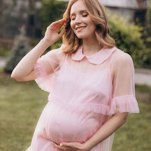 Pink maternity dress, Baby gender reveal dress, Baby shower dress, Tulle gown, Maternity gown, Tulle maternity dress,  IN STOCK SIZE M-L