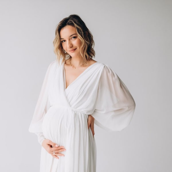 Maternity Photoshoot Dress • White Maternity Dress • Maternity Plus Size Wedding • Maternity Occasion Dress • Boho Maternity Dress