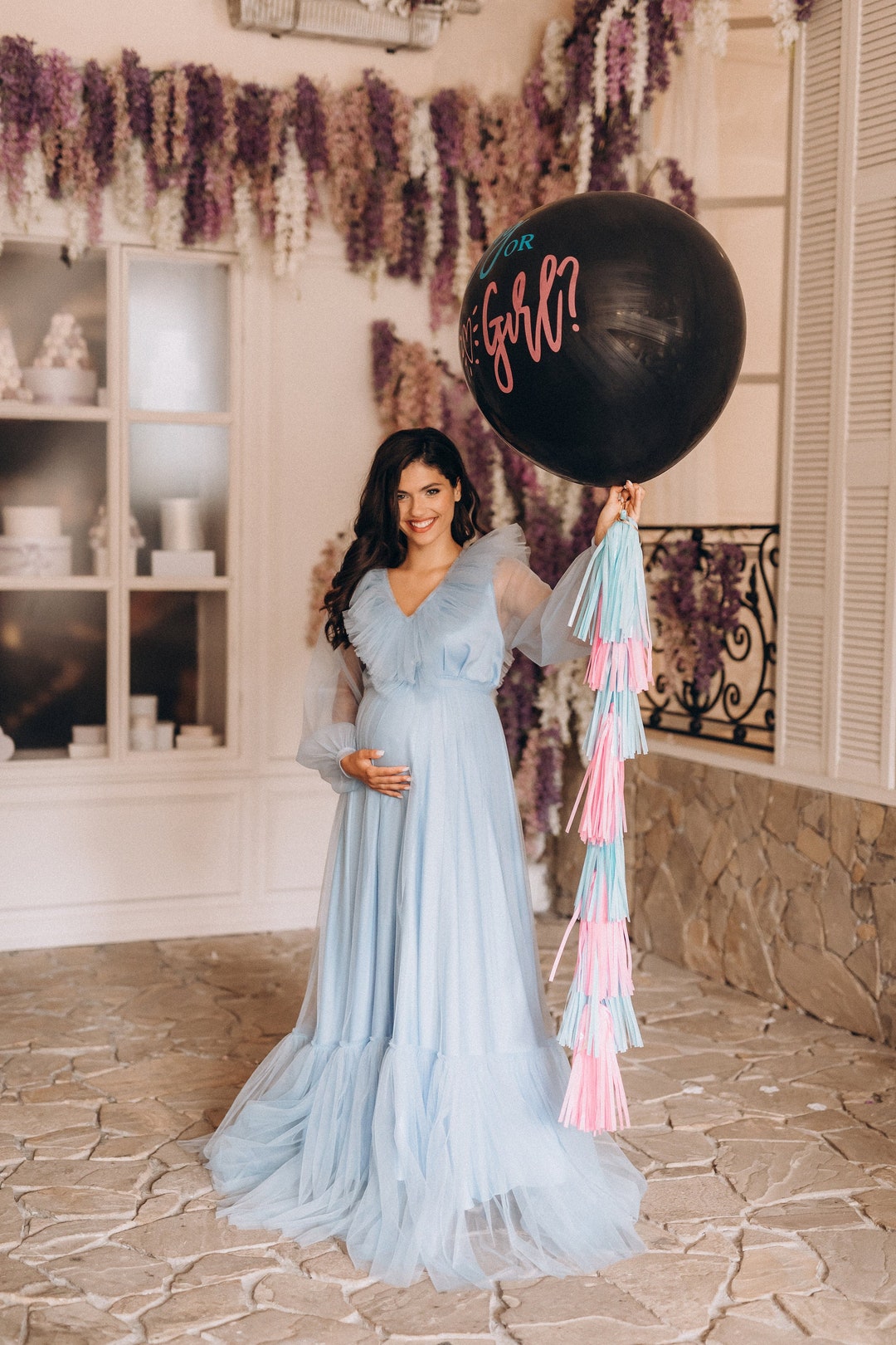 Sky Blue Maternity Dress for Baby Shower, Baby Shower Dress for Mommy ...