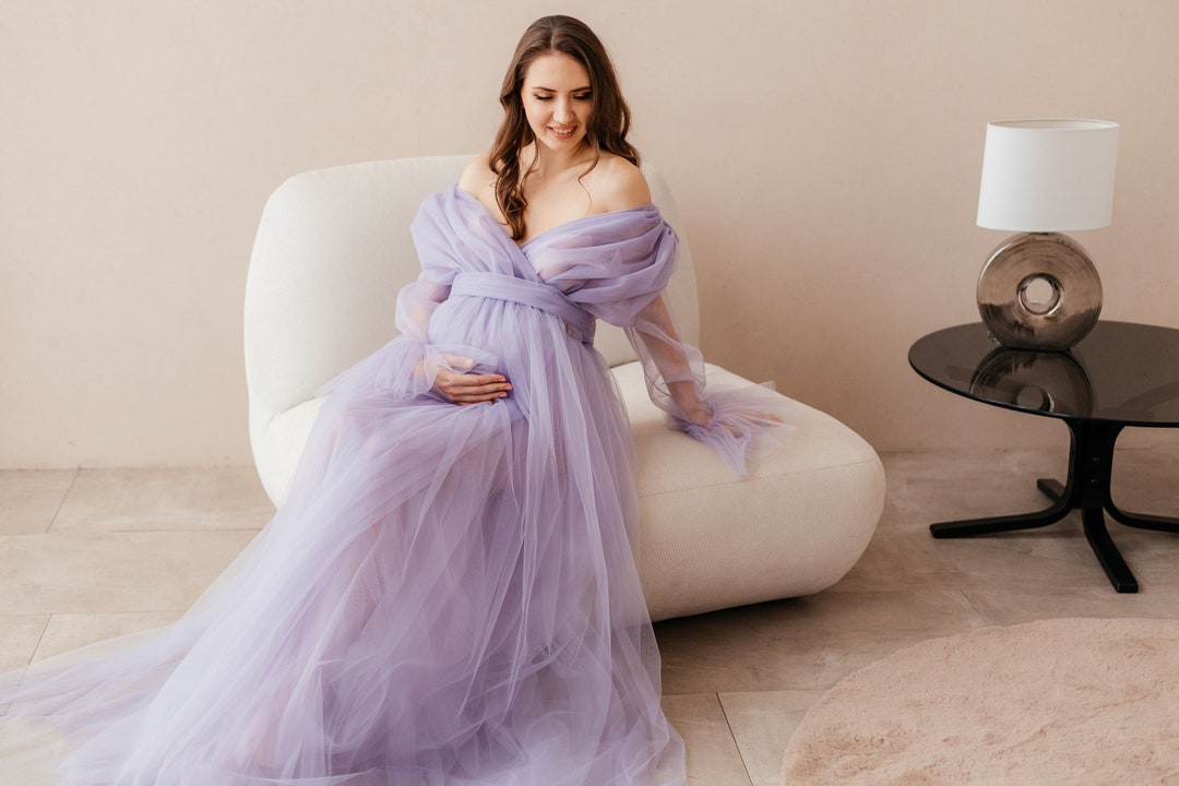 Lavender Maternity Dress for Photoshoot Sheer Maternity Gown Etsy