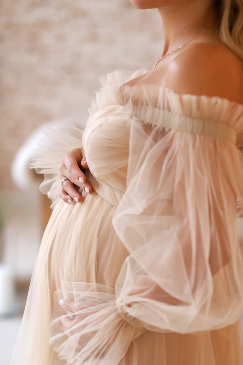 Beige wedding dress, beige boho dress for women, maternity wedding dress, maternity gown for photo shoot, maternity maxi dress ABIGAIL image 3