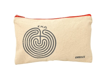Labyrinth of Knossos Canvas Pouch with a Zip – Crete souvenir Pouch, Greek Myth Canvas Bag, Theseus & Minotaur Gift Pouch