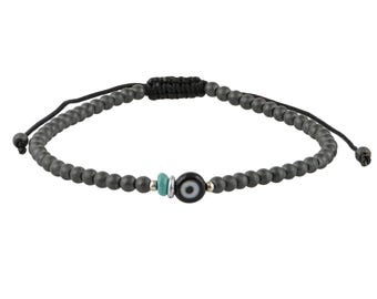 Evil Eye Men's Bracelet Hematite Stones & Turquoise – Ancient Greek Blue Eye Amulet for Protection from Bad Luck, Talisman for Good Luck
