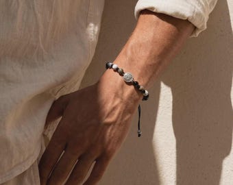 Alexander the Great Agate Unisex Adjustable Bracelet in Silver 925 - Alexander the Great – King of of Macedonia, Greek Hero, Hellenic Legacy