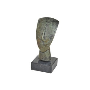 Little Bronze Cycladic Head on a Marble Base – Minimalist Ancient Greek Figurine,  Aegean Art Sculpture, Greek Heritage Gift, Museum Replica