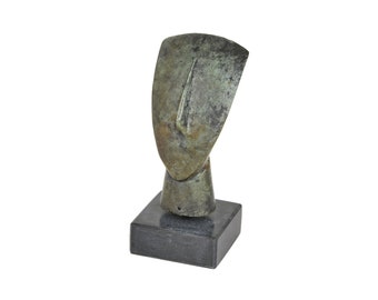 Little Bronze Cycladic Head on a Marble Base – Minimalist Ancient Greek Figurine,  Aegean Art Sculpture, Greek Heritage Gift, Museum Replica