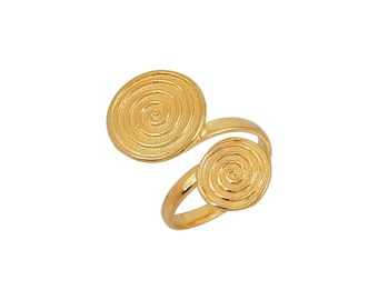 Anillo ajustable de doble espiral: símbolo de la vida, geometría sagrada, símbolos de inspiración griega antigua, pieza llamativa, regalo significativo para ella.