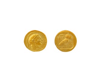 Athenian Owl + Goddess Athena Stud Earrings – Athena's Holy Bird Sterling Silver Jewel, Symbol of Wisdom & Prudence, Ancient Greek Heritage