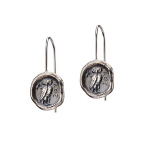 Athenian Owl Earrings, Goddess Athena Holy Bird Sterling Silver Jewelry, Symbol of Wisdom and Prudence, Ancient Greek Heritage, Gift for Her