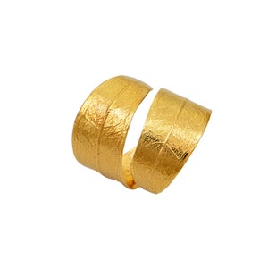 Può includere: Un anello in metallo dorato e testurizzato con un design unico e attorcigliato.