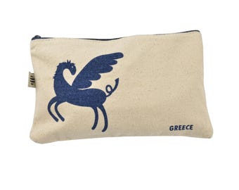 Flying Pegasus Canvas Pouch with a Zip – Greek Mythology Flying Horse Pouch, Greek Myth Canvas Bag, Everyday Gift Pouch