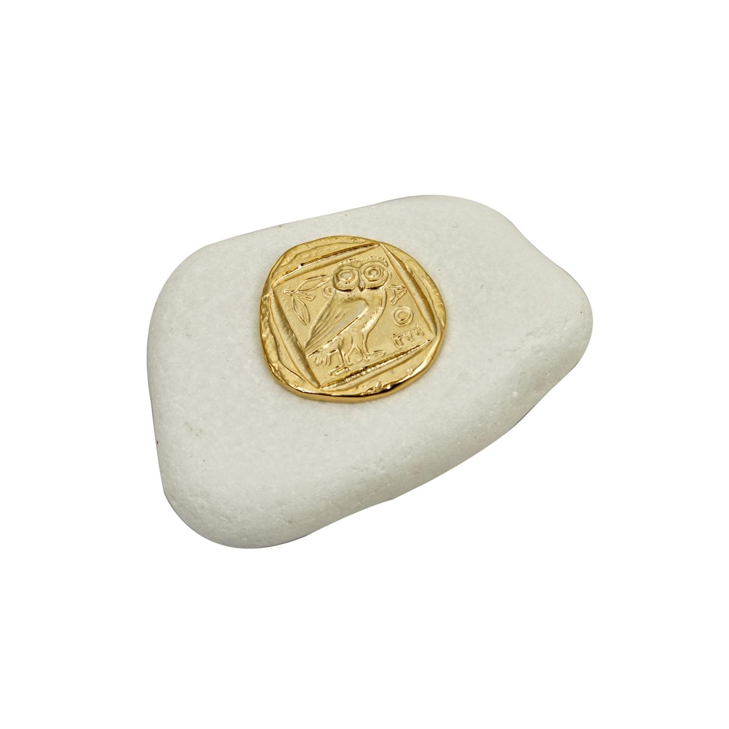 タソス島の白い大理石製アテネのフクロウのペーパーウェイト - 女神アテナの聖鳥プレス - 紙、知恵の象徴、神話のデスクアクセサリー