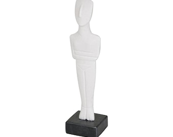 Marble Cycladic Idol – Ancient Greek Figurine Art Replica, Blue Aegean, Cycladic Islands History,Timeless Sculpture Decor, Minimalist Design