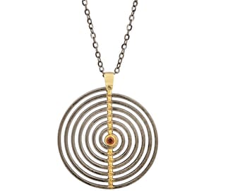 Greek Spiral Pendant with Garnet Stone – Oxidized Sterling Silver Necklace Symbolizing Life and Energy, Inspired by Ancient Greek Symbols
