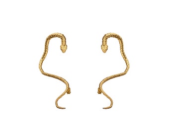 God Asclepius Single Snake Climber Statement Earring – Serpent Sterling Silver Boho Jewel, Ancient Greek Mythology Jewelry, Gift for Her