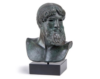 Bust of God Poseidon on a Marble Base- Bronze Ancient Greek Statue – God of the Sea Sculpture, Powerful Home Decor for Mythological  Lovers