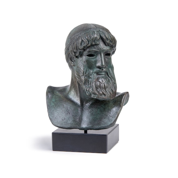 Bust of God Poseidon on a Marble Base- Bronze Ancient Greek Statue – God of the Sea Sculpture, Powerful Home Decor for Mythological  Lovers
