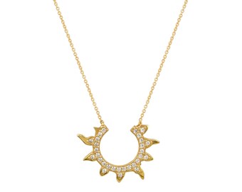 God Sun Zircon Pendant – Gold-Plated Silver Necklace, God Apollo, God of Light & Music, Greek Mythology-Inspired Jewel, Exclusive Series