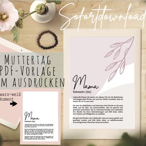 Muttertag PDF Vorlage zum Ausdrucken, Last Minute Muttertagsgeschenk, Muttertag Geschenk Sofortdownload, Muttertag DIY