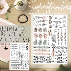 Ostern PDF Vorlage Kerzentattoo Kerzensticker Kerzen Osterlicht Osterfeuer Frohe Ostern Osterhase Hase Blumen