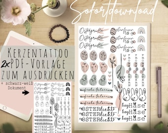 Modelo de PDF de Páscoa vela tatuagem vela adesivo velas Luz de Páscoa Fogo de Páscoa Feliz Páscoa Coelhinho da Páscoa flores