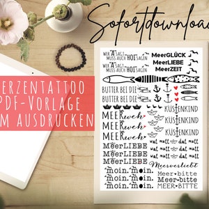 Modèle PDF de la mer Bougie Tatouage Bougie Autocollant Bougies Mer Amour Bateau en papier Bateau en papier Ancre Côtière Enfant Poissons Maritim Moin