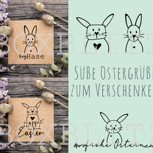 Pode incluir: Dois cart&otilde;es marrons com ilustra&ccedil;&otilde;es de coelhos e sauda&ccedil;&otilde;es de P&aacute;scoa. O cart&atilde;o superior diz "heyHase" e o cart&atilde;o inferior diz "HAPPY Easter".