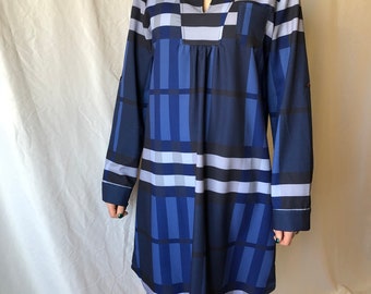 70s Dark Blue Plaid Dress