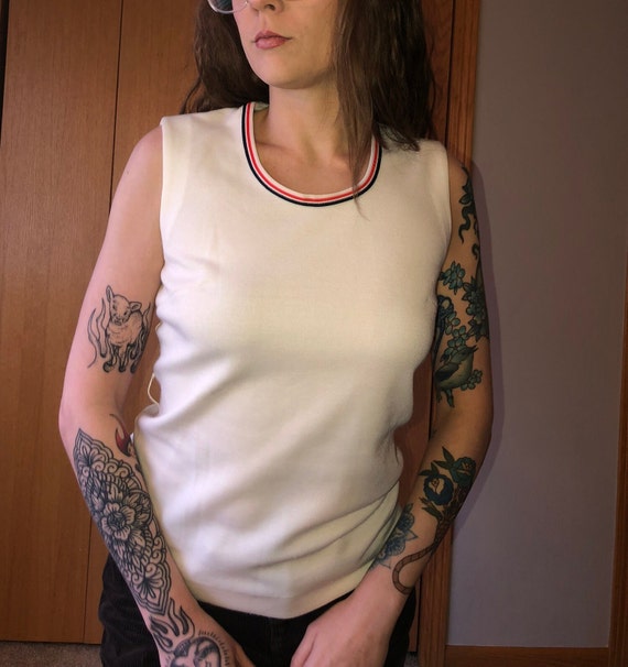 White 1970s Stripe Tank - image 1