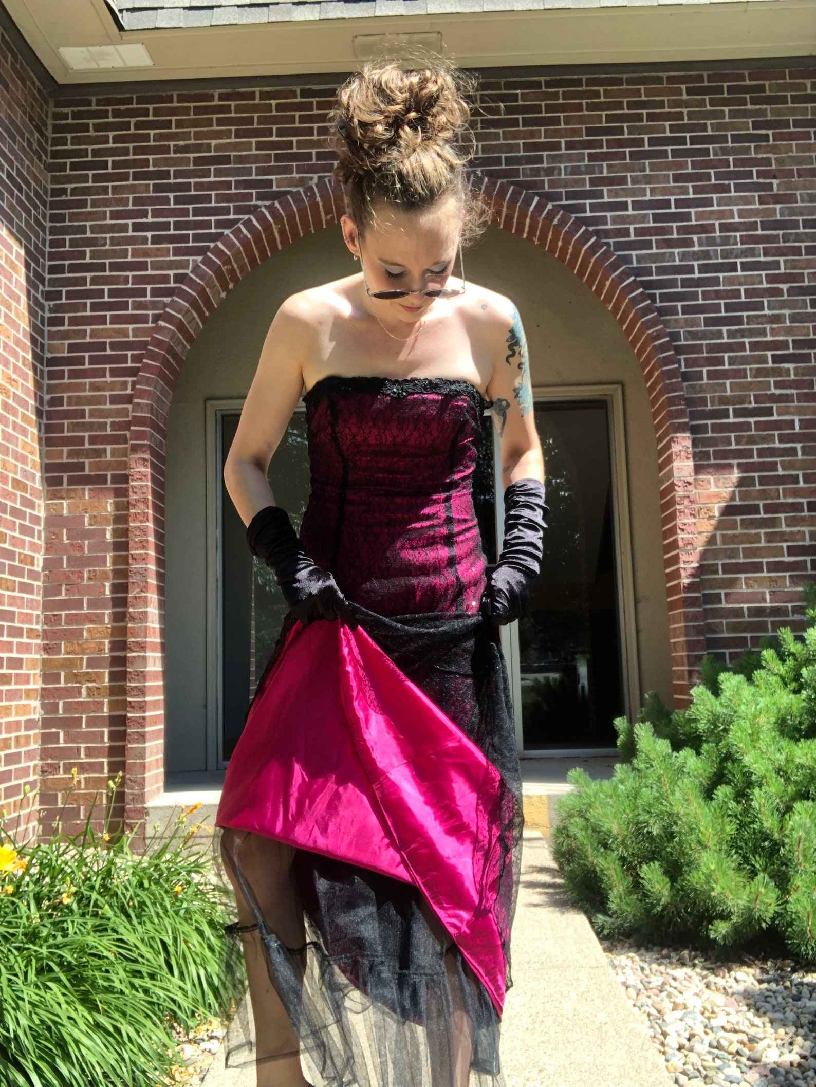 Y2K Pink & Black Lace Sparkly Prom/Formal Dress | Etsy