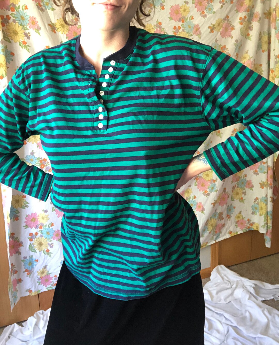 80s Stripped Button-up Tee - Etsy