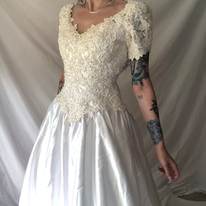 Silk & Beaded 1980s Wedding Dress