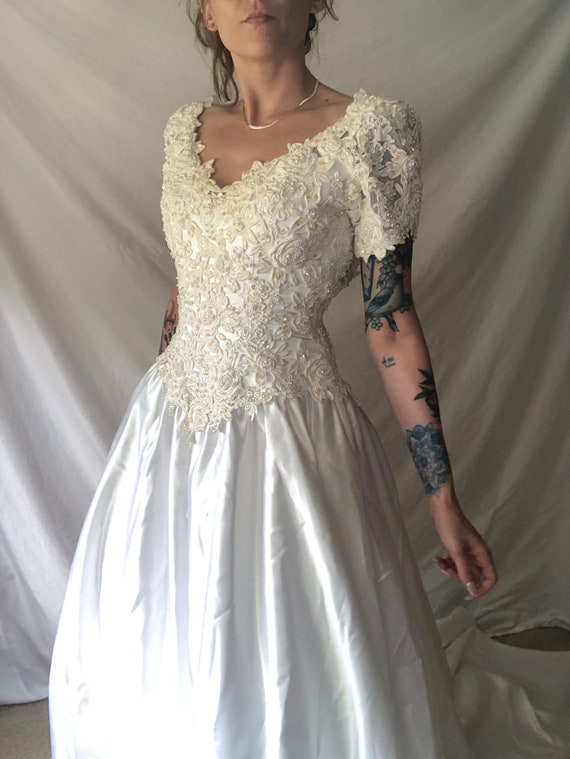 Silk & Beaded 1980s Wedding Dress